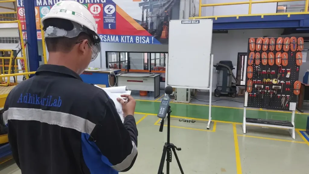 Pengujian lingkungan kerja pengambilan sampel kebisingan lingkungan kerja sesuai Permenaker No 5 Tahun 2018
