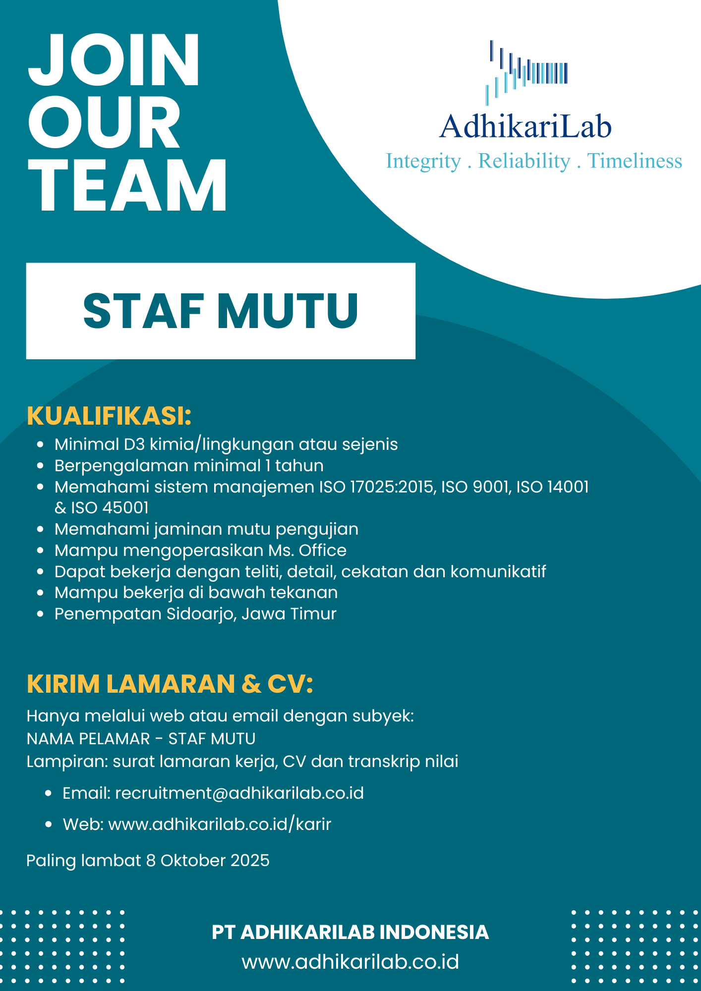 lowongan staf mutu sidoarjo